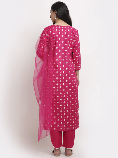 ANNI DESIGNER Women's Cotton Straight Kurta with Pant & Dupatta (SONA Pink)