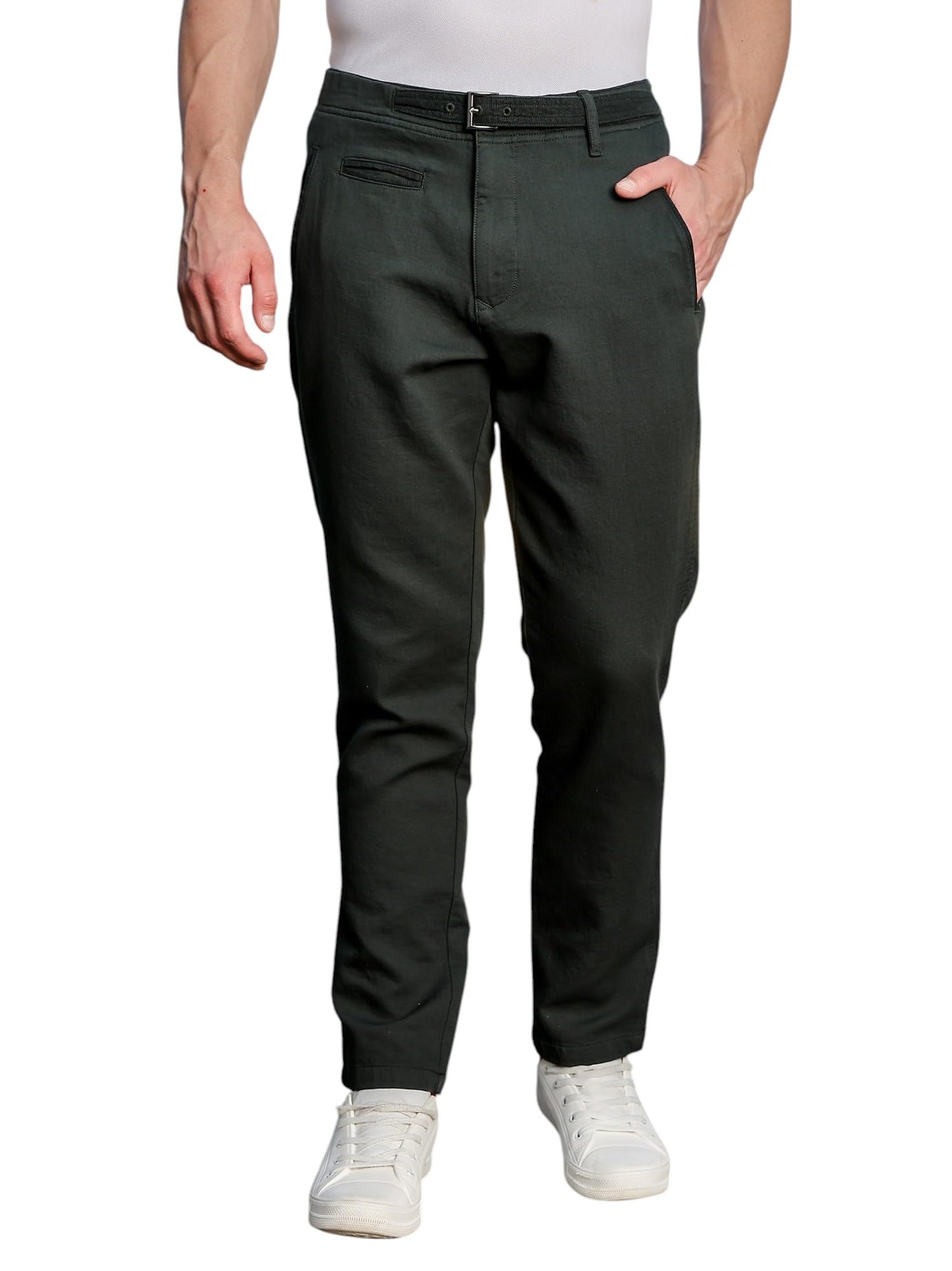 Thomas Scott Mens | Solid | Light Weight | 4 Pocket | Slant Pockets | Mid Rise | Slim Fit | Cotton Blend | Button Waist | Chino