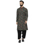 Kisah Men Black Green Ethnic Motifs Embroidered Kurta With Pyjamas, Full Sleaves, Knee Length, Straight, Regular Fit, Mandarin C