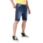Campus Sutra Mens Classic Blue Dark-Washed Solid Patterned Regular Fit Denim Shorts, Premium Stretchable Cotton Mid-Rise Crafte