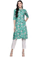 anubhutee Women's Cotton Sea Green Floral Printed Straight Kurta
