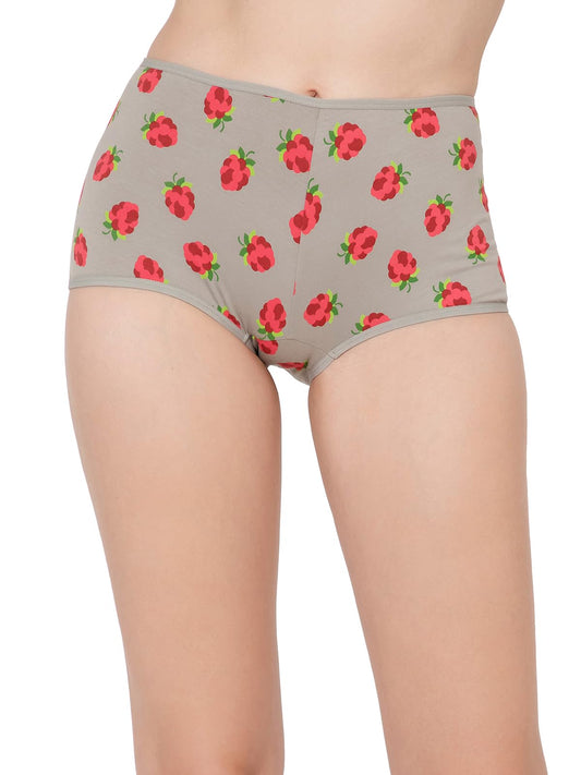 Clovia Womens Cotton Cotton Mid Waist Printed Boyshort Panty (PN3517P01_Grey_S)