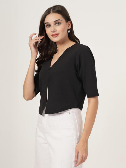 Style Quotient Women Black Solid Knit Shrug