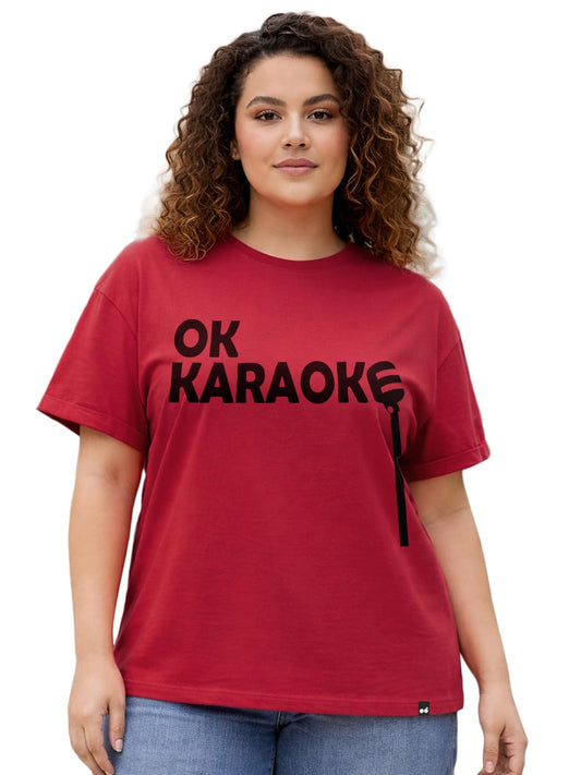 Bewakoof Womens Typography Boyfriend Fit Half Sleeve Round Neck Pure Cotton Plus Size T-Shirt_694282_Red_4XL