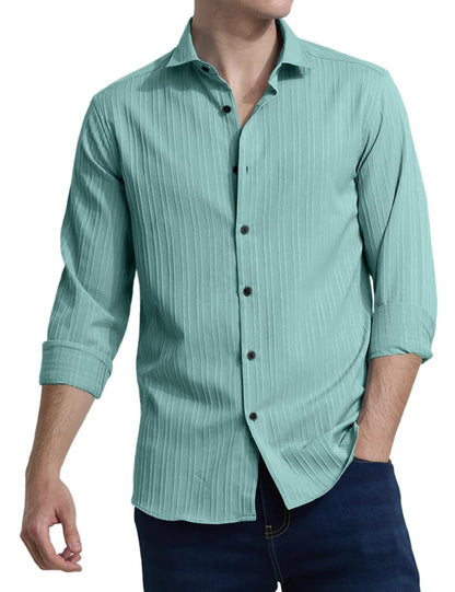 Finivo Fashion MenS Casual Cotton Plain Button Down Shirts Full Sleeve Textured Summer Beach Shirt For Men Turquoise