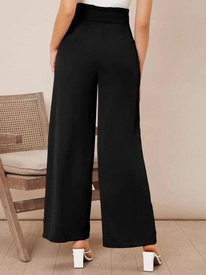 KOTTY Womens High Rise Viscose Rayon Flared Fit Solid Trousers Jet Black