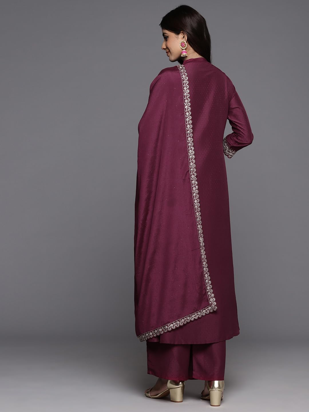 Libas Womens Silk Blend Kurta Sets (48404_Wine