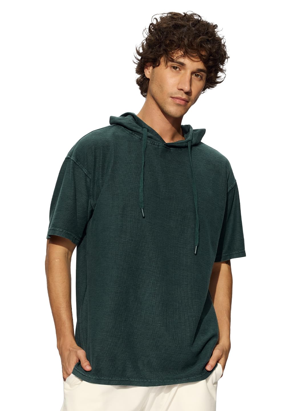 The Souled Store Kale Men and Boys Short Sleeves Solid Cotton Oversized Hooded T-Shirts