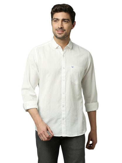 Thomas Scott 100% Cotton Slim Fit Solid Cutaway Collar Full Sleeve Casual Shirts for Mnes White