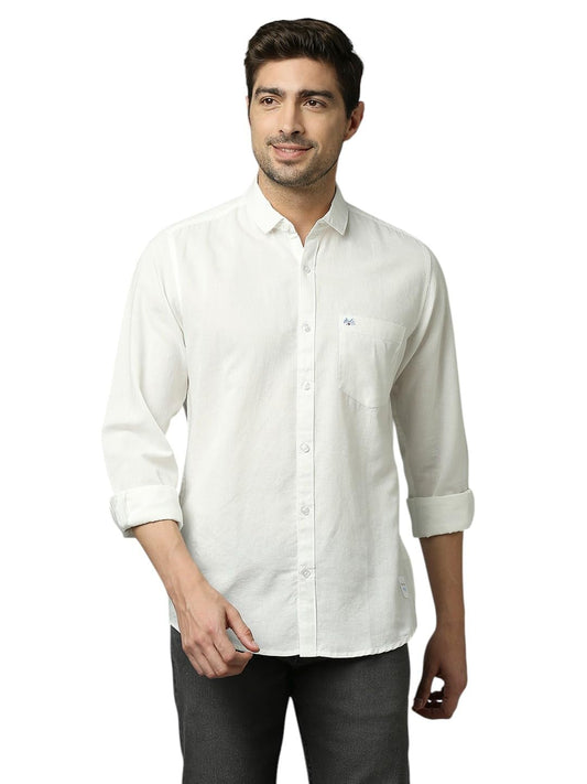 Thomas Scott 100% Cotton Slim Fit Solid Cutaway Collar Full Sleeve Casual Shirts for Mnes White