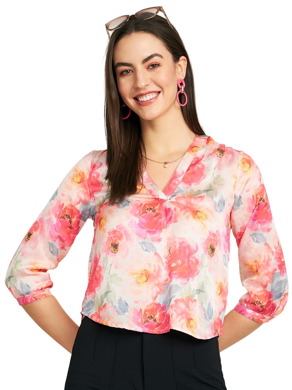 Modeve Women Pink V Neck Top For Summer