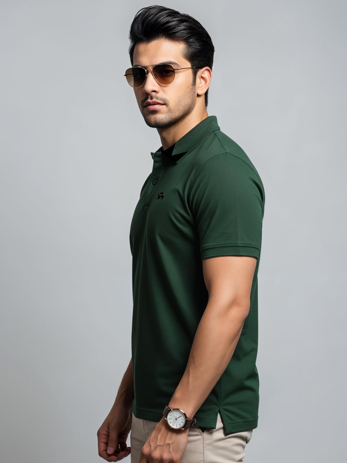 Mens Premium Cotton Polo T-Shirt | 220 GSM Soft Fabric | Casual Stylish Look | Contrast Collar Design Green Polo T Shirt | Polo