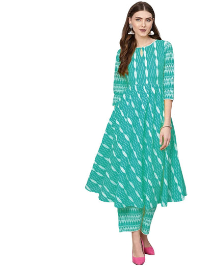 GoSriKi Women's Cotton Empire Printed Kurta with Palazzo(YASHIKA-Light-Blue_GO)