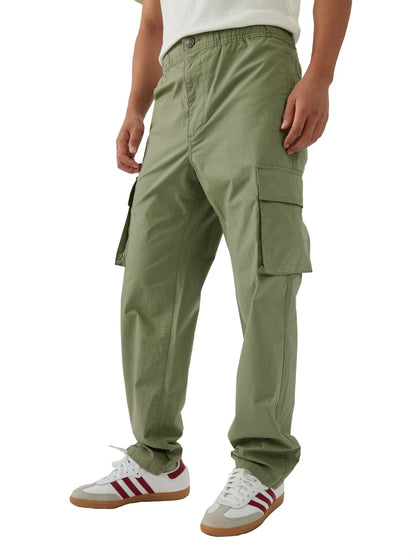 The Souled Store Fern Green Men and Boys Buttoned Cotton Blend Straight Fit Cargo Ripstop Pants