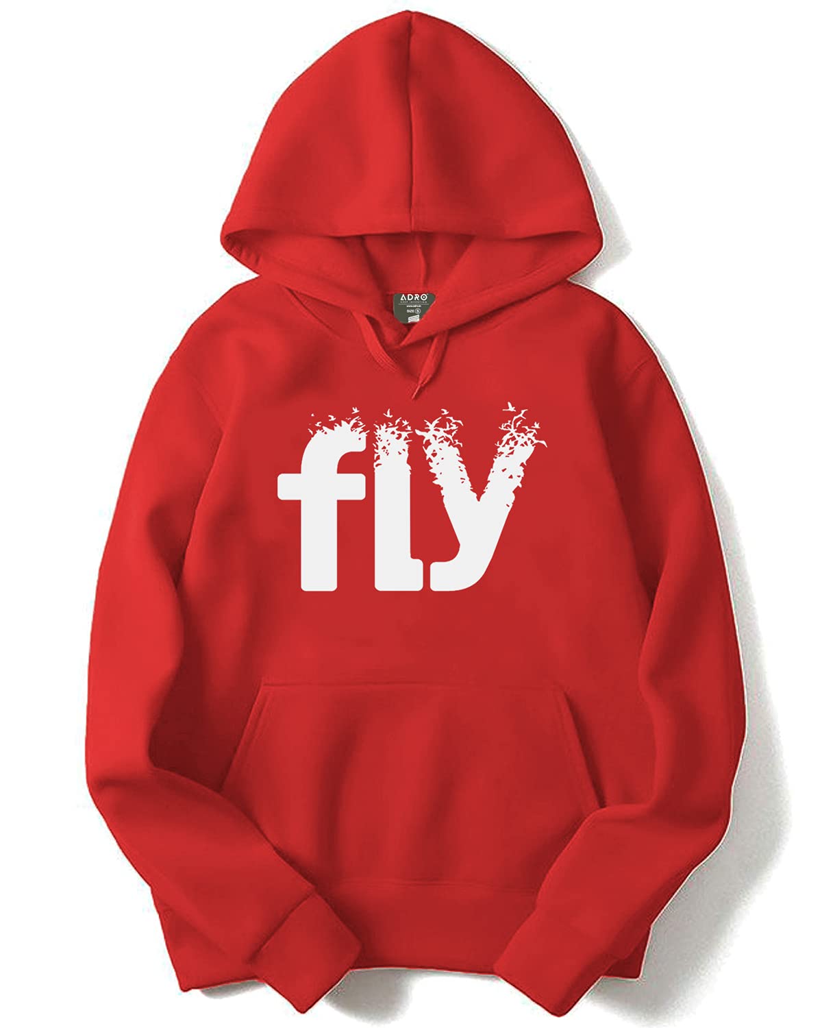 ADRO Men's Cotton Neck Hooded Sweatshirt (H21-M-FLY-RD_Red)