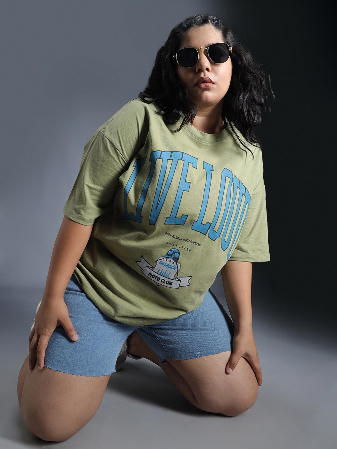 High Star WomenS Oversized Fit T-Shirt (Hswtss24F8_Sg_Green