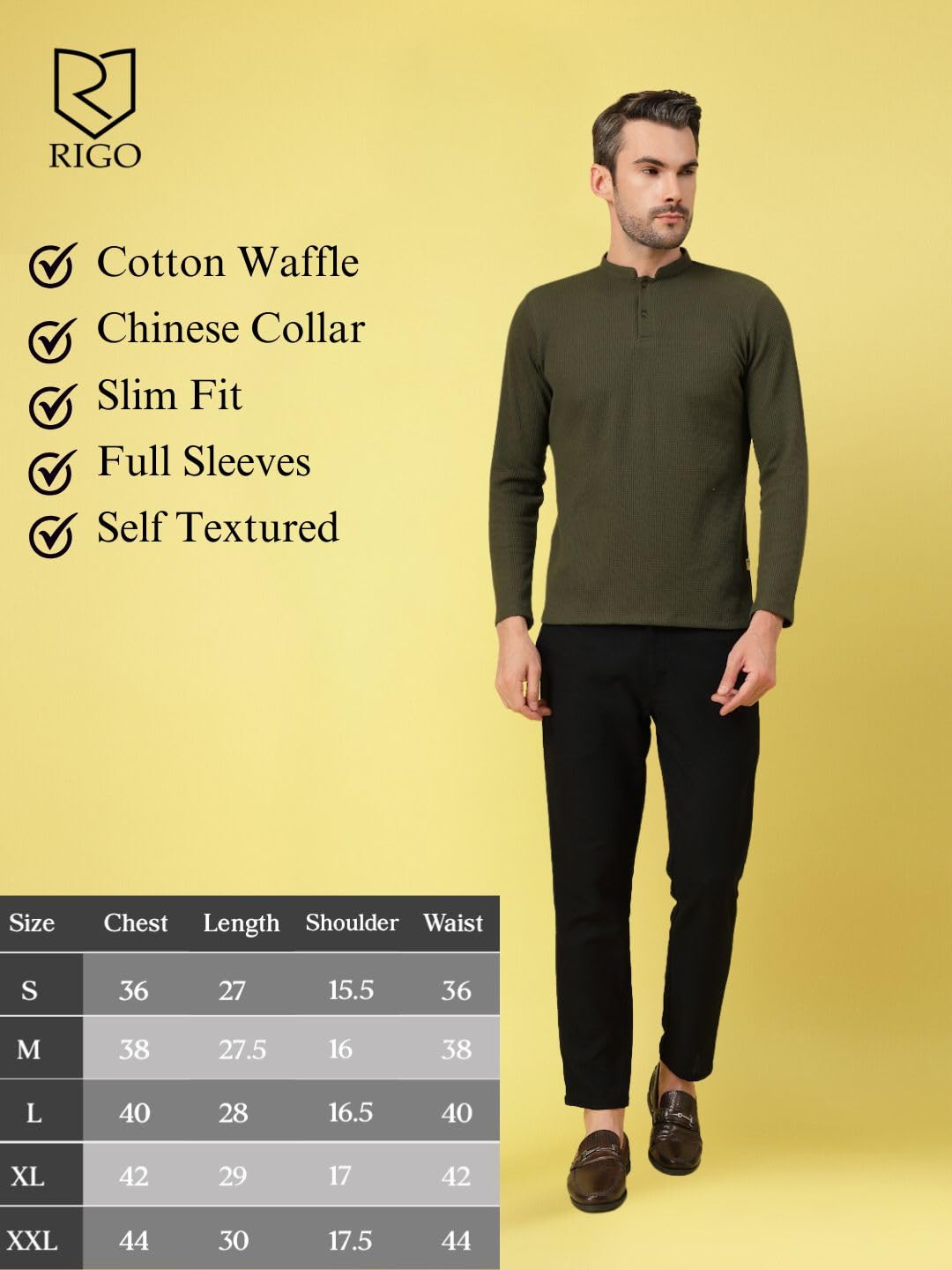 Rigo Printed Casual T-Shirts for Men | Waffle Knit Solid T-Shirt for Men | Full Sleeves T-Shirts for Men