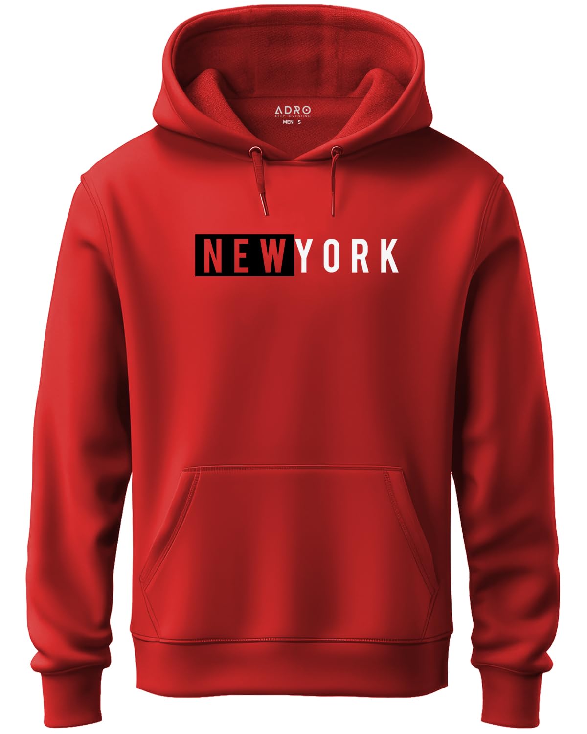 ADRO Men's Cotton Neck Hooded Sweatshirt (H20-M-NKY-RD_Red)