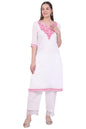 Aurelia Women's White Embroidered Pure Cotton Straight Kurta (Size: M)-A15733-608380A