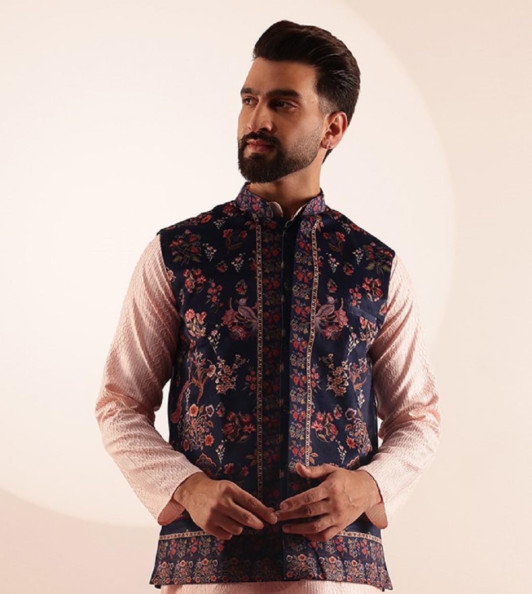 SOJANYA (Since 1958 Mens Velvet Navy Nehru Jacket With Paisley Print