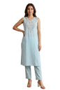 Aurelia Women'S Light Blue Zari Embroidered Straight Kurta With Trousers Co-Ord Set - (Astb16393-609242-Xxl)