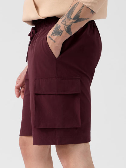 The Souled Store Solids: Mahogany Brown Men and Boys Drawstringed Nylon Blend Regular Fit Bermuda Shorts