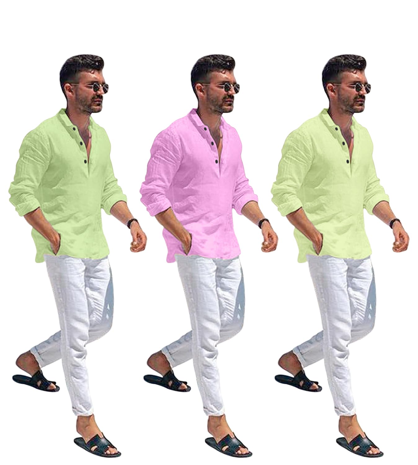 Zartha Combo Of Men Solid Cotton Blend Straight Kurta Shirt Pack Of 3