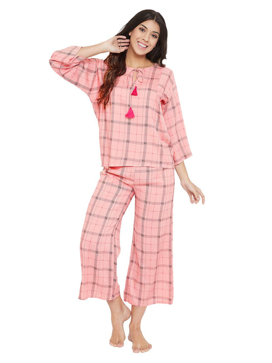 Clovia Rayon Womens Top & Pajama Set Regular Pajamas (Ls0561P22S_Pink), Small