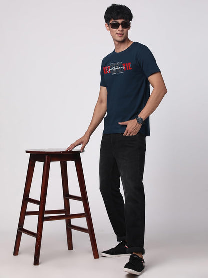 ADRO Men's Graphic Printed 100% Cotton T-Shirt - Regular Fit, Printed T-Shirts for Men (RN24-SPT-SB_Teal)