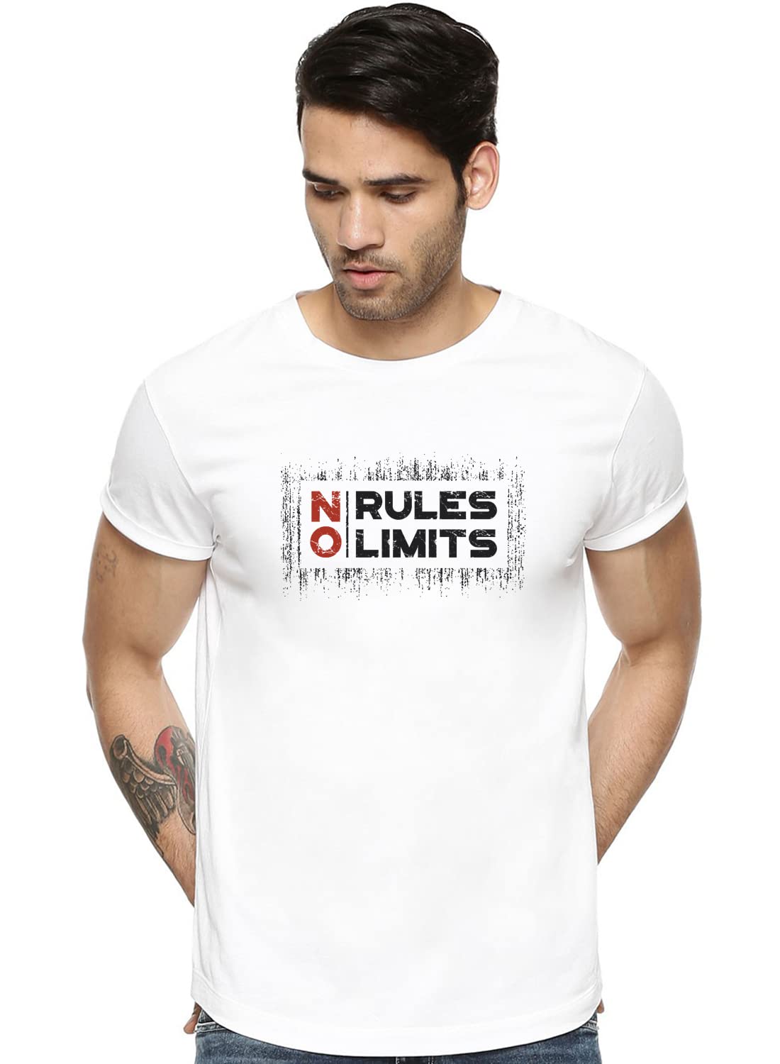 ADRO No Rules No Limits Mens Printed T-Shirt (RNR-M-LIM-WH_White)