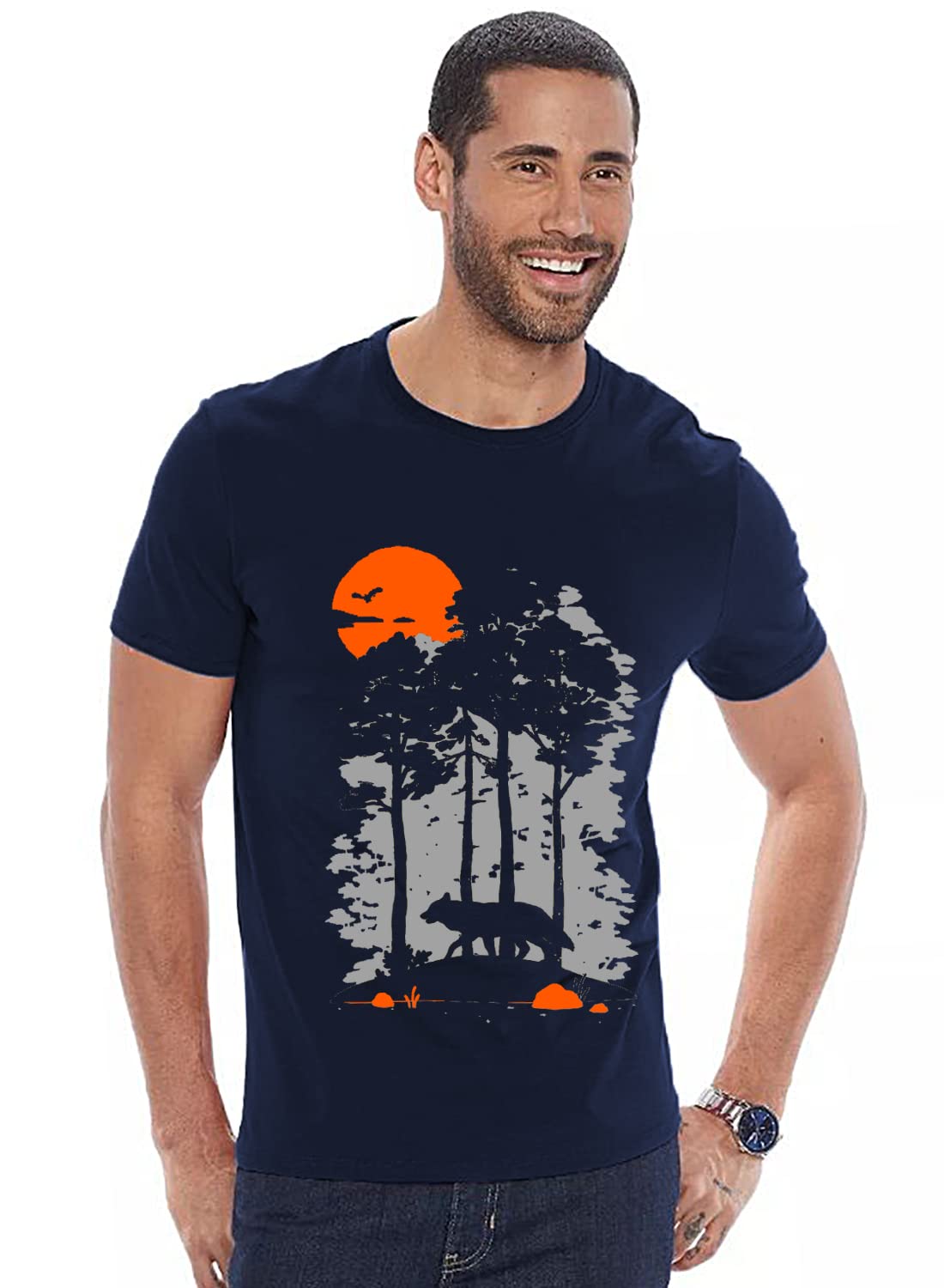 ADRO Mens Sun Printed Cotton T-Shirt (RN22-1-SUN-NB_Navy)