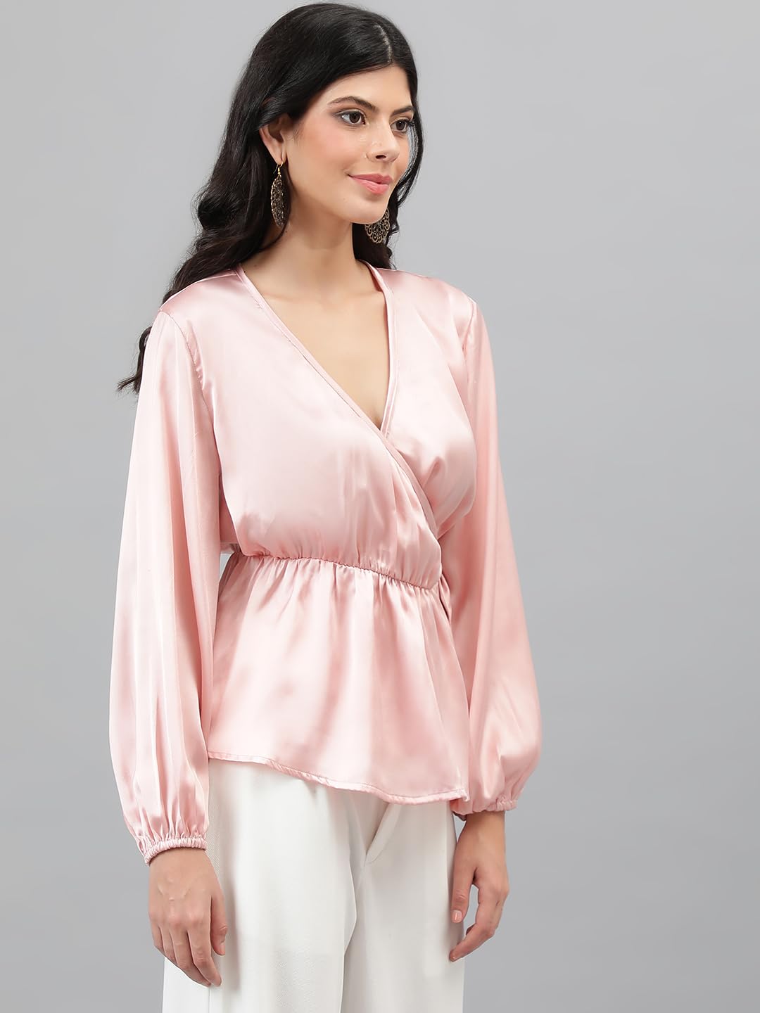 Kotty Womens Satin Full Sleeves Solid Top