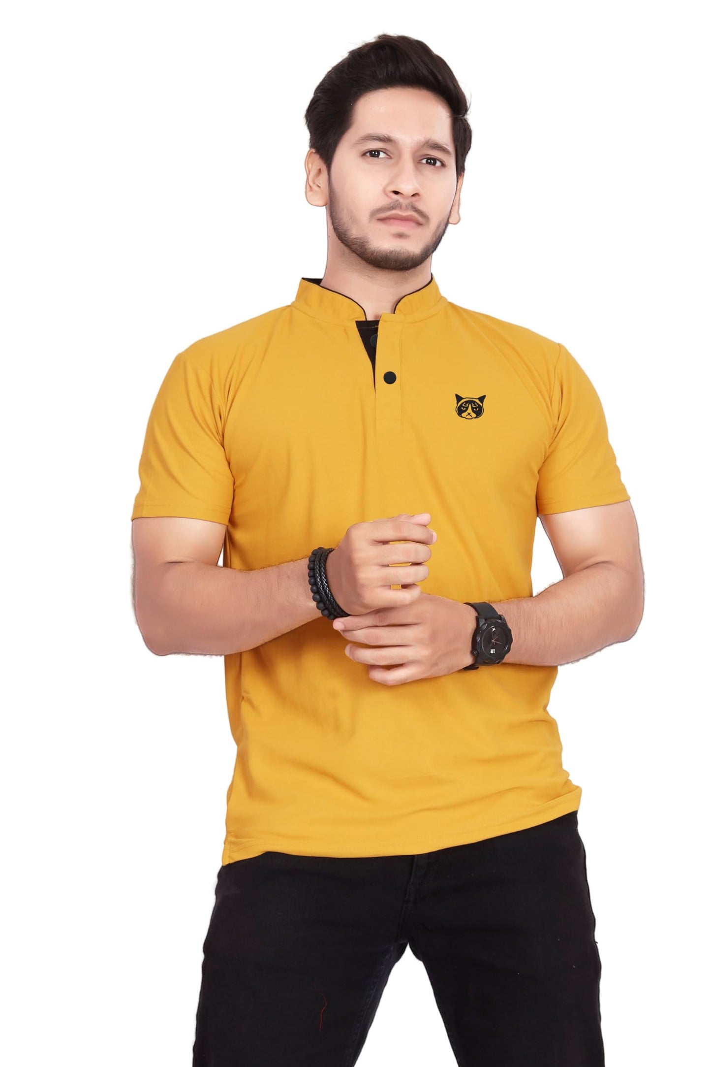 Baghadbillo MenS And BoyS Polyster T-Shirt With Mandarin Collared Neck Half Sleeves Closuer Button And Regular Fit | Polo T Sh
