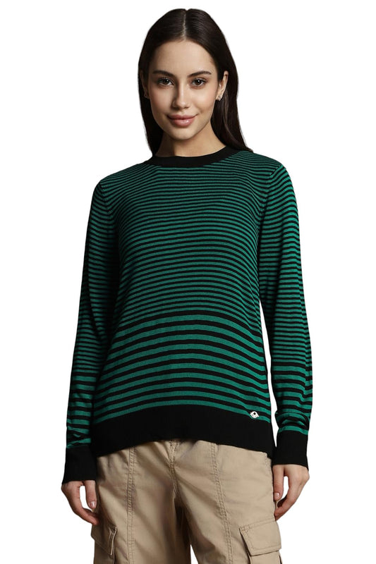 Allen Solly Women Regular Fit Striped Casual Full Sleeve Round Neck Top