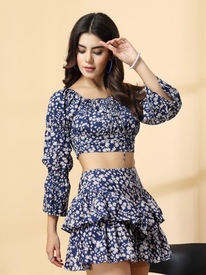 OOMPH! Full Sleeve Crop Top, Blue, mt820
