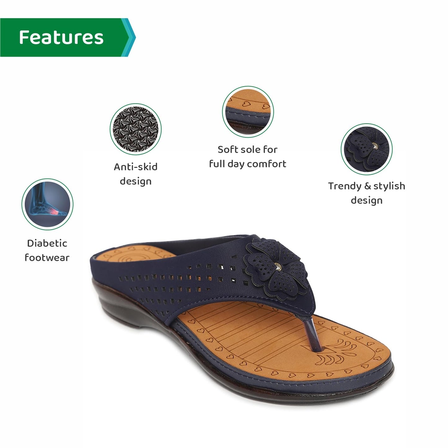 Ortho Joy WomenS Doctor Orthopedic Soft Slippers - Navy Blue