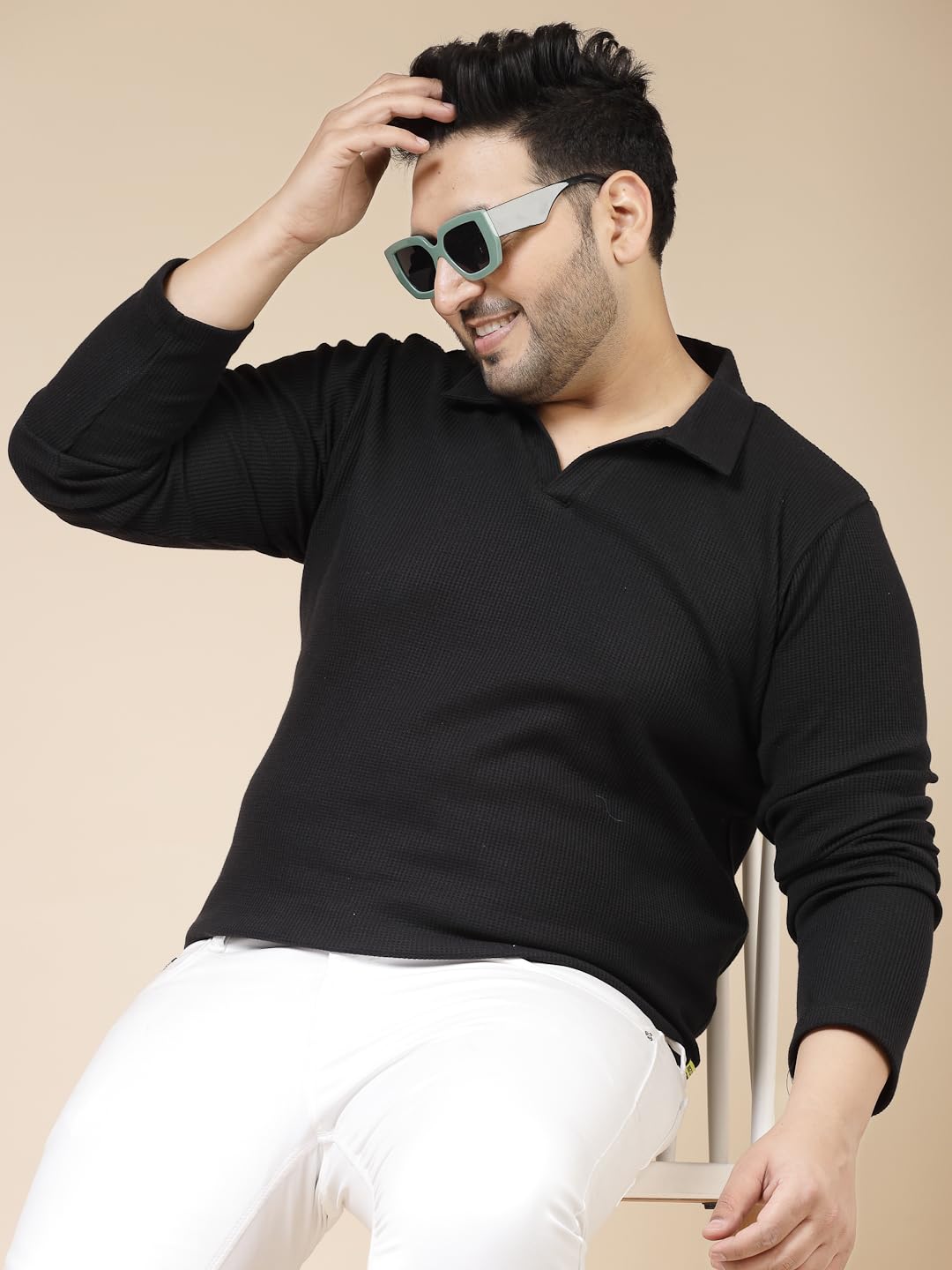 Rigo Plus Size T-Shirt for Men | Full Sleeve Plus Size T-Shirt for Men | Casual Wear Solid T-Shirts for Men | Slim Fit, Collar T