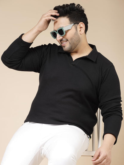 Rigo Plus Size T-Shirt for Men | Full Sleeve Plus Size T-Shirt for Men | Casual Wear Solid T-Shirts for Men | Slim Fit, Collar T