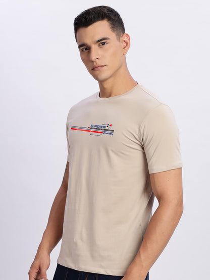 ADRO Men's Graphic Printed 100% Cotton T-Shirt - Regular Fit, Printed T-Shirts for Men (RN24-RAC-BE_Beige)