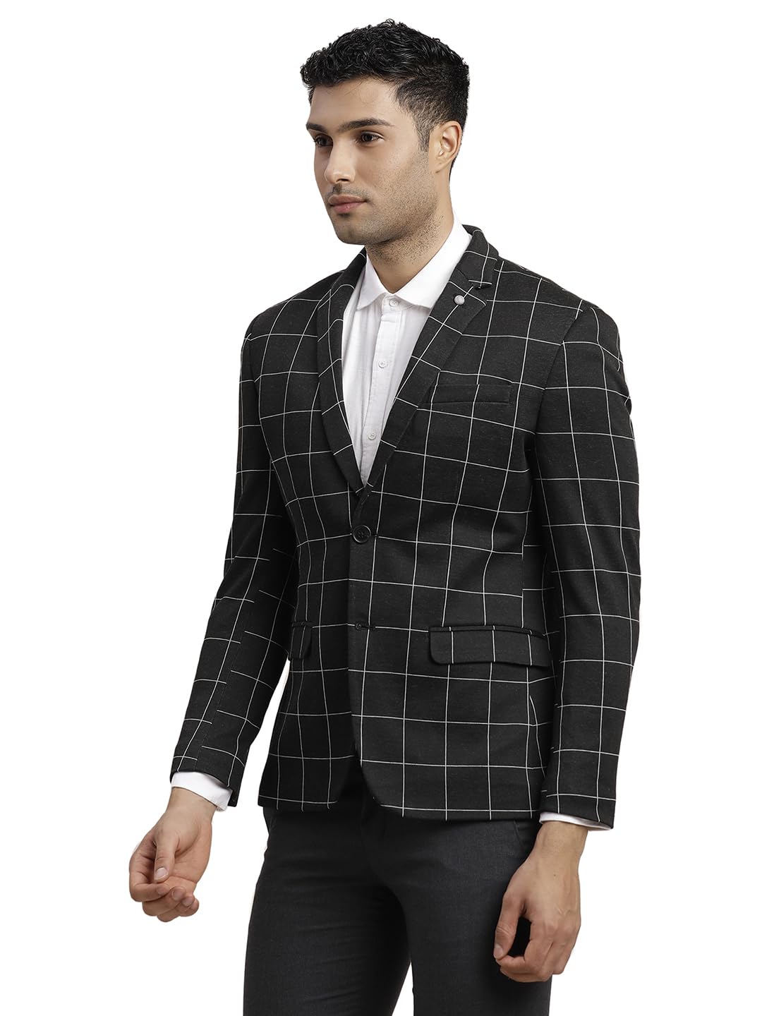 Turtle Men Knitted Checkered Dark Grey Blazer