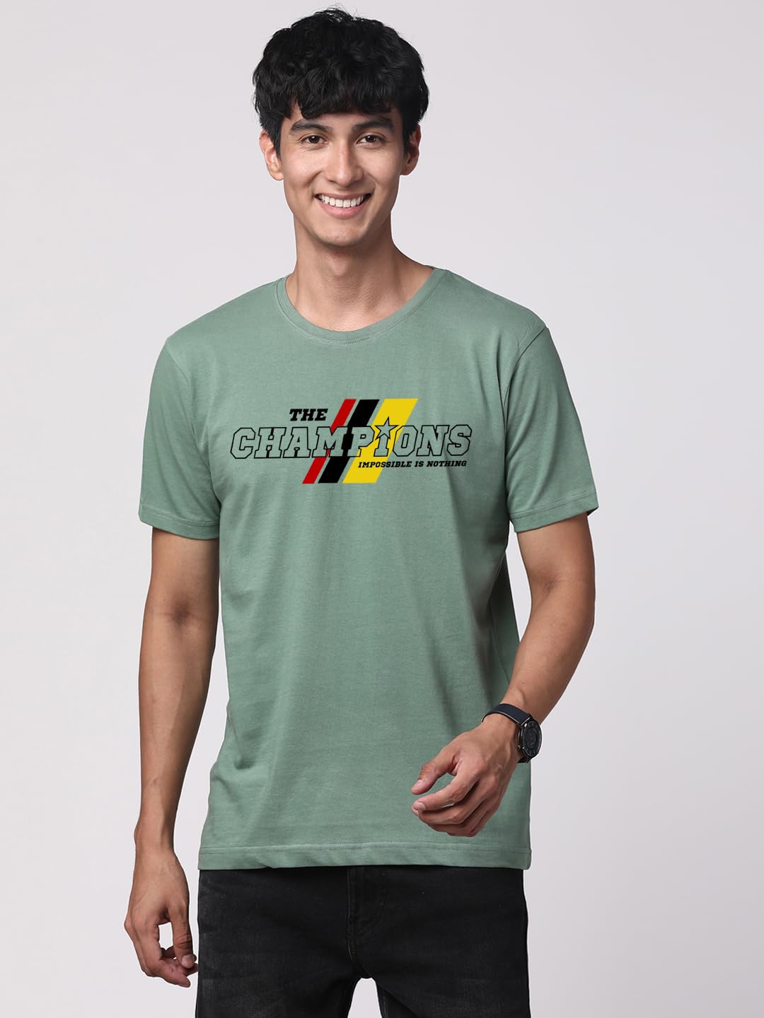 ADRO Men's Graphic Printed 100% Cotton T-Shirt - Regular Fit, Printed T-Shirts for Men (RN24-CMP-PT_Pista)