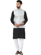 SOJANYA (Since 1958 Men's Cotton Silk Black Kurta and White Pyjama with Designer Sky Blue Nehru Jacket
