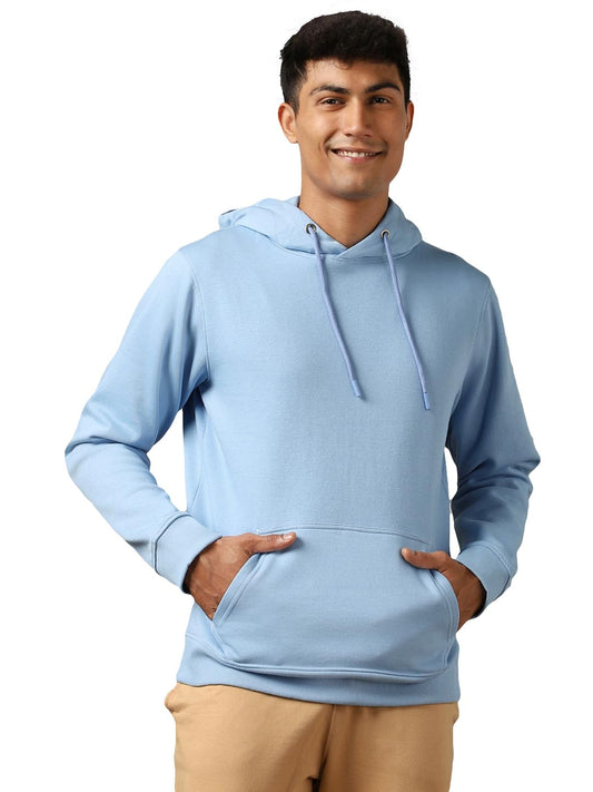Nobero Elegant Unisex Powder Blue Cotton Solid Plain Hoody Sports Winter Gym Workout Running Travel Trekking Hooded Sweatshirts