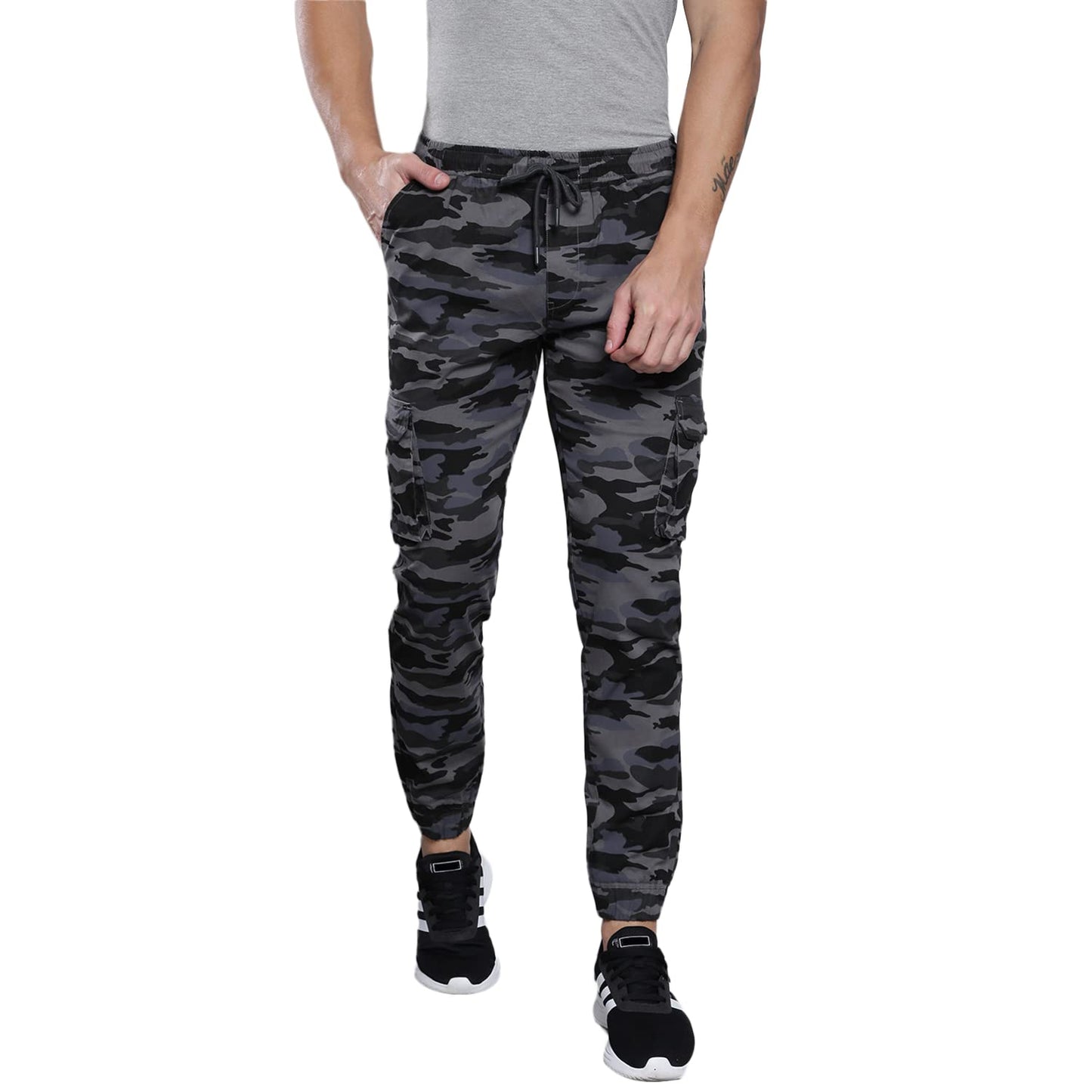 Dennis Lingo Camouflage Print Cotton Mens Casual Drawstring Joggers, Straight Fit, Mid Rise, Ankle Length Athletic Track Pants,