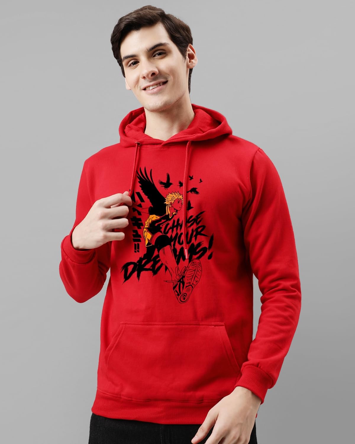 ADRO Mens Cotton Neck Hooded Sweatshirt (H24-M-DREAM-RD_Red