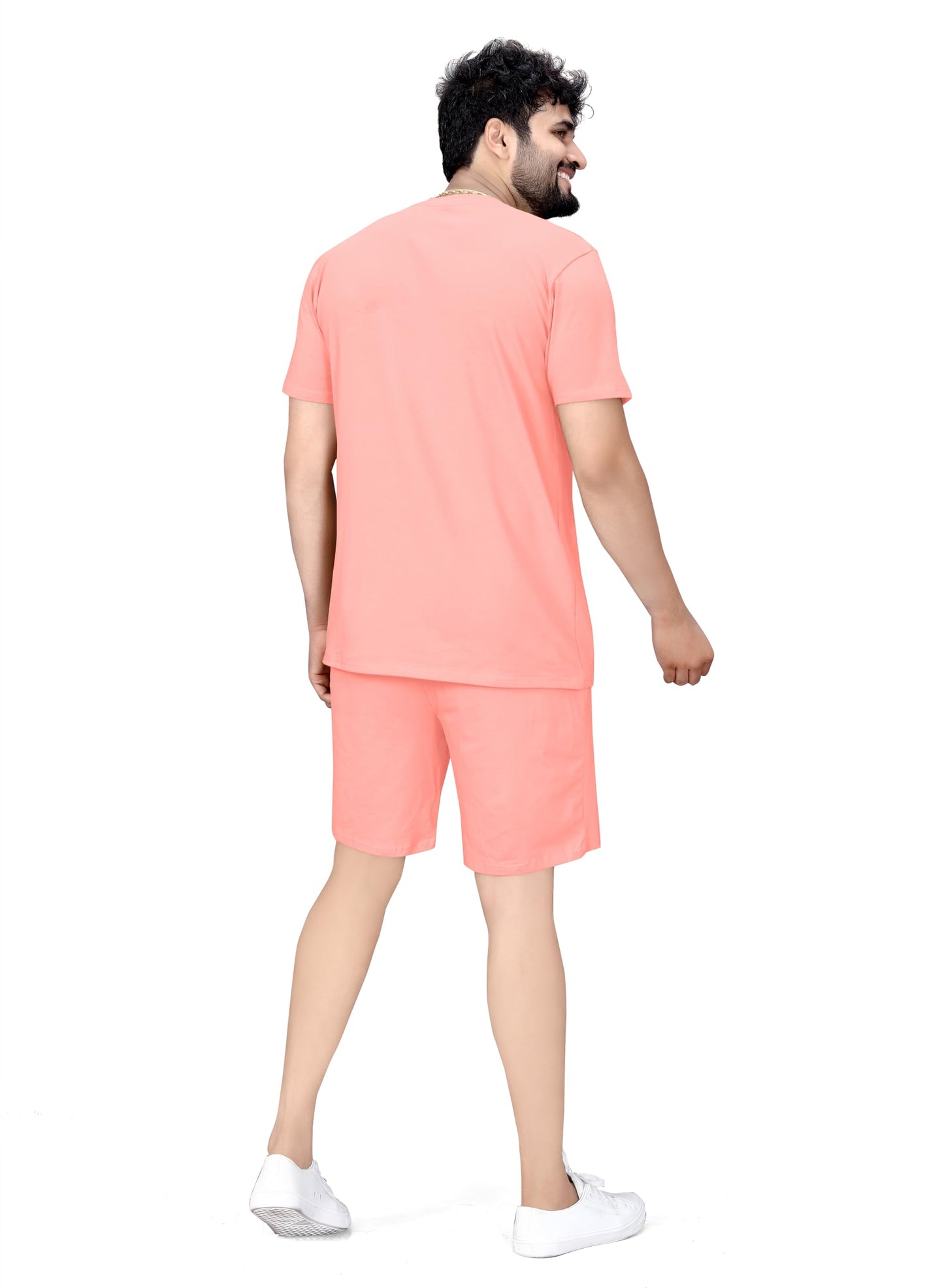 ELLITI Cotton Blend Casual Round Neck Half Sleeve Oversized Co-ord Set Mens, Pyjama Set, Sleepwear Loungewear T-Shirt and Short