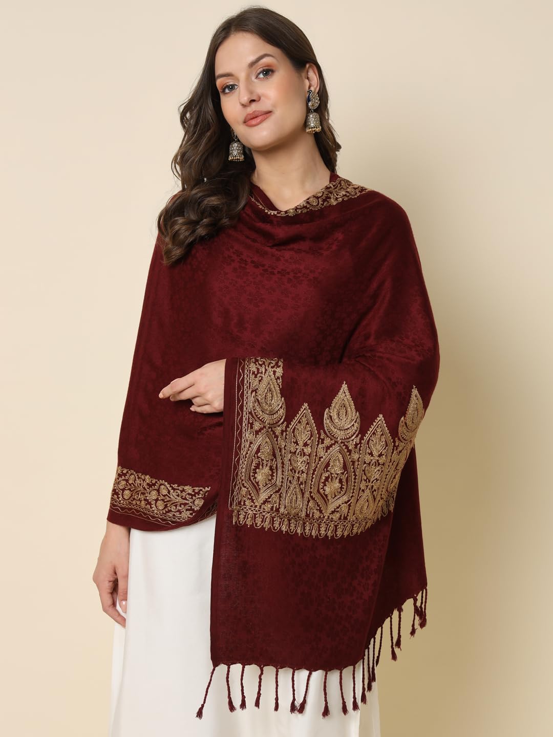 Pashmoda Women Zarbaft Embroidered Stole (Size 71X203 CM)