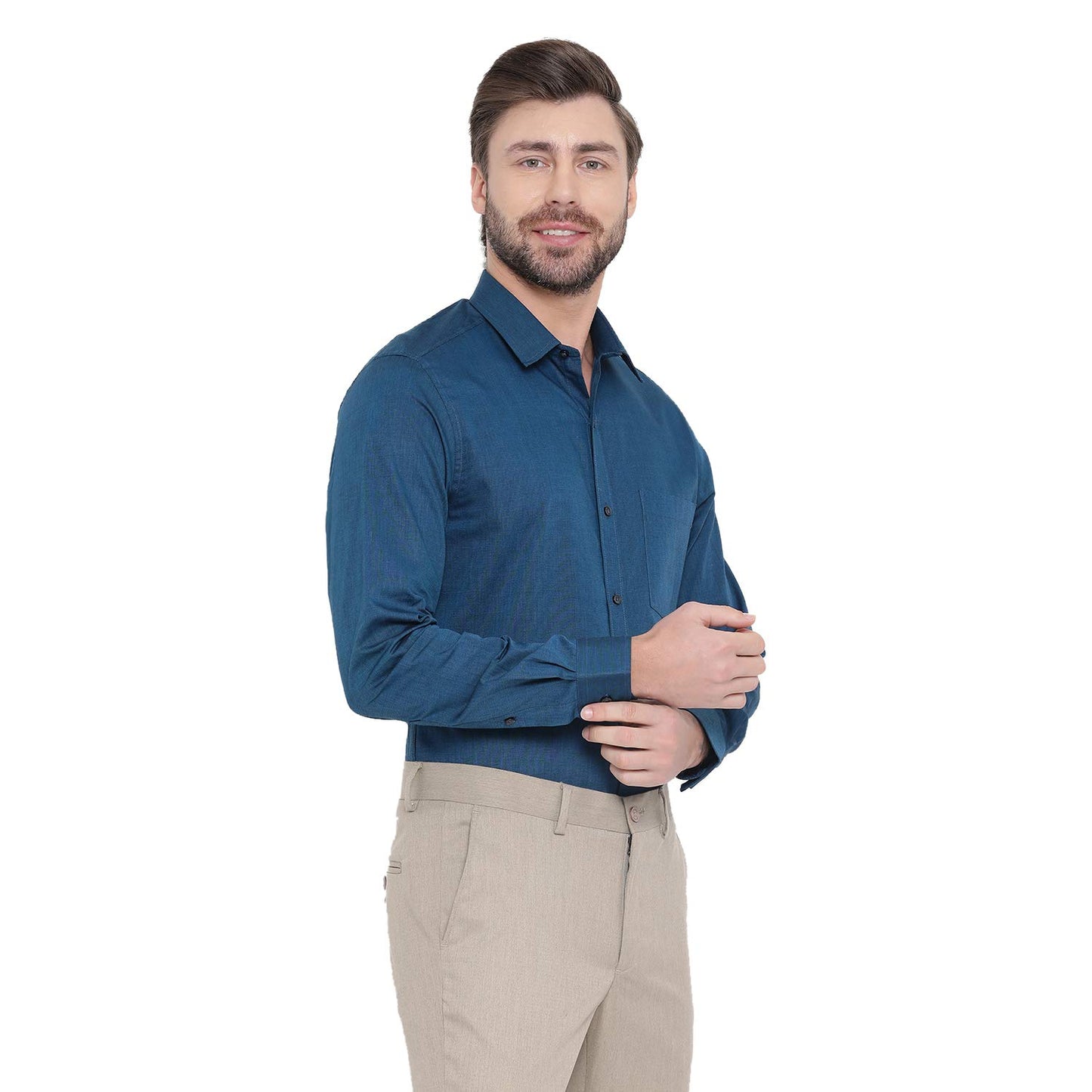 Turtle Men 100% Cotton Blue Solid Slim Fit Formal Shirt