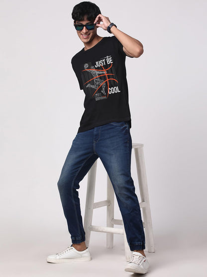 ADRO Men's Graphic Printed 100% Cotton T-Shirt - Regular Fit, Printed T-Shirts for Men (RN24-BCL-BL_Black)