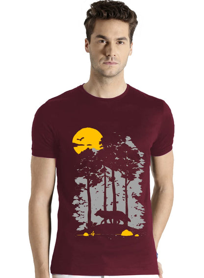 ADRO Mens Sun Printed Cotton T-Shirt (RN22-1-SUN-MR_Maroon)